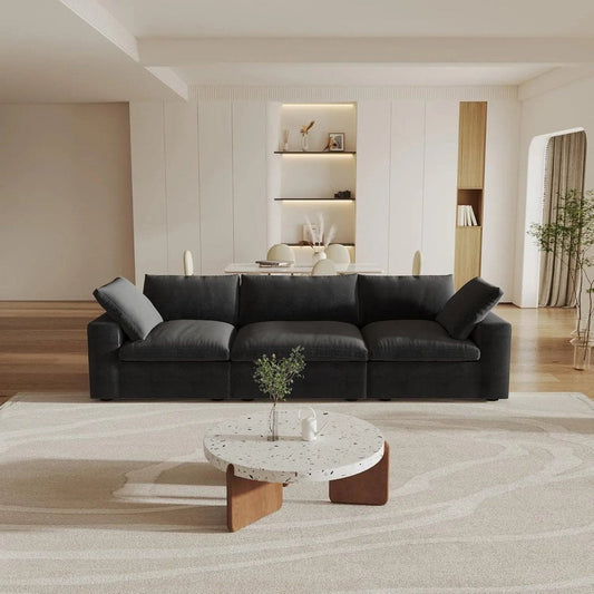 120" Black Linen Blend Modular Sofa With Toss Pillows HomeRoots