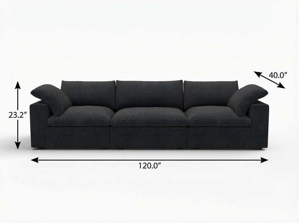 120" Black Linen Blend Modular Wood Sofa - FurniFindUSA