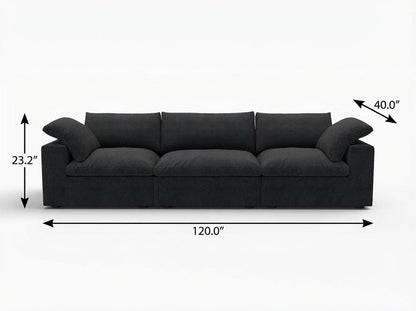 120" Black Linen Blend Modular Wood Sofa - FurniFindUSA