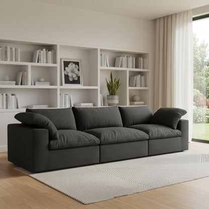 120" Black Linen Blend Modular Wood Sofa - FurniFindUSA