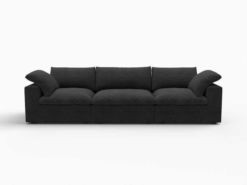 120" Black Linen Blend Modular Wood Sofa - FurniFindUSA