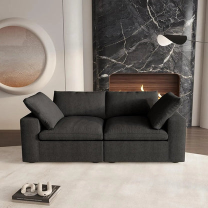 80" Black Linen Blend Modular Wood Sofa - FurniFindUSA