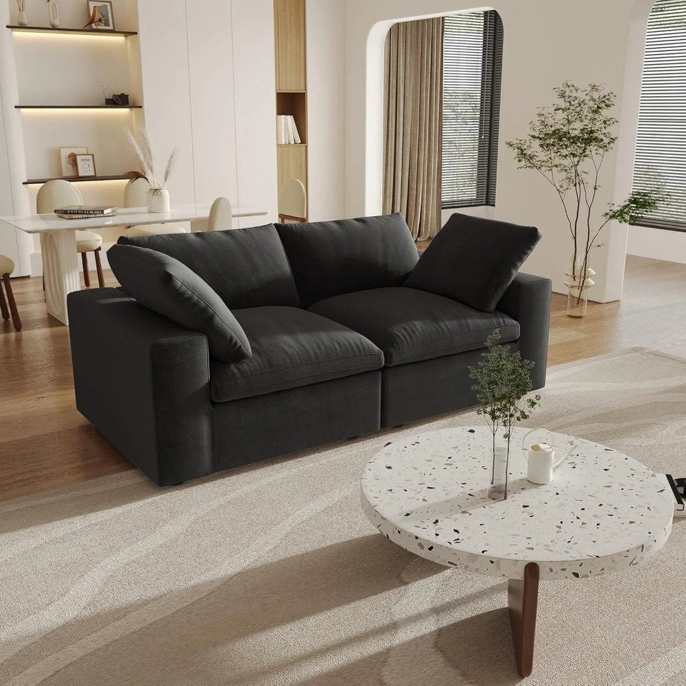 80" Black Linen Blend Modular Wood Sofa - FurniFindUSA