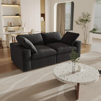 80" Black Linen Blend Modular Wood Sofa - FurniFindUSA