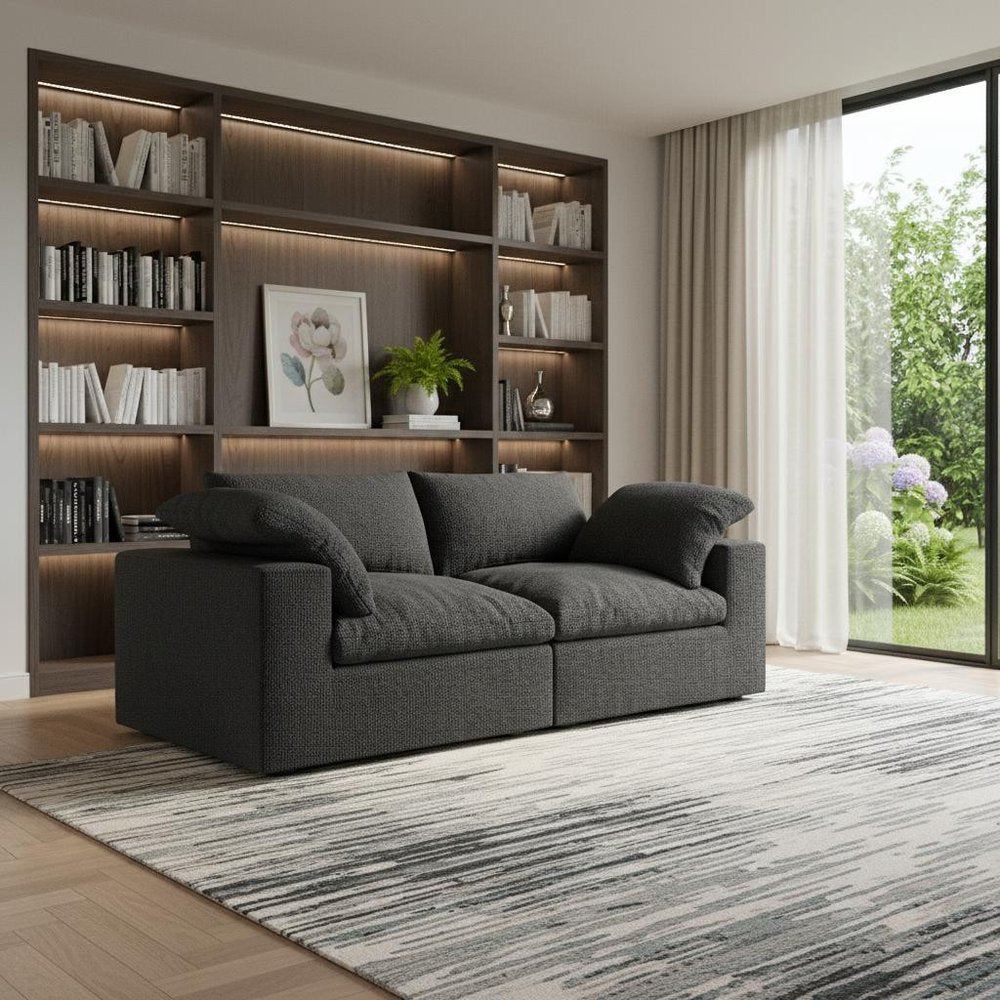 80" Black Linen Blend Modular Wood Sofa - FurniFindUSA