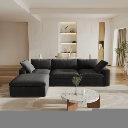 120" Black Linen Blend Modular Sofa With Ottoman And Storage HomeRoots