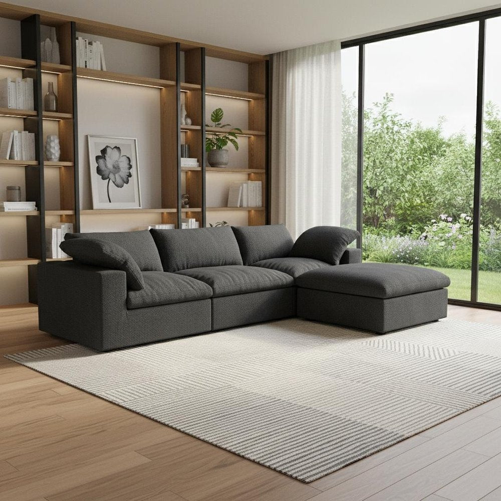 120" Black Linen Blend Modular Sofa With Ottoman And Storage HomeRoots