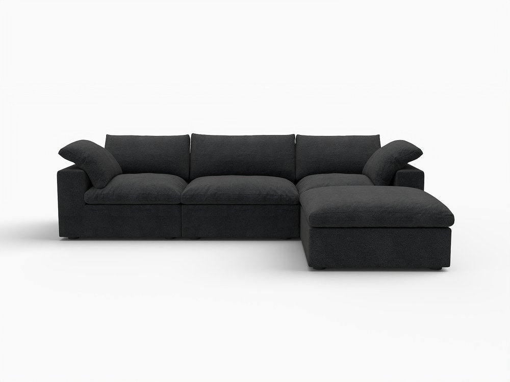 118" Black Linen Blend Modular Sofa With Ottoman And Storage HomeRoots