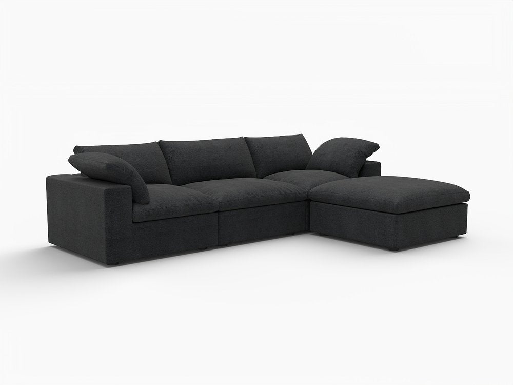 120" Black Linen Blend Modular Wood Sofa With Ottoman And Storage - FurniFindUSA