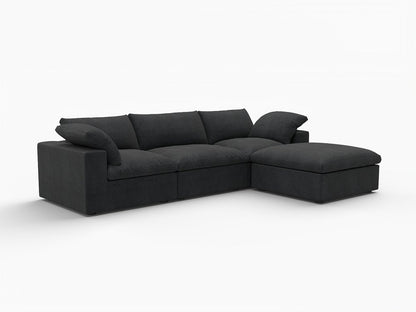 120" Black Linen Blend Modular Wood Sofa With Ottoman And Storage - FurniFindUSA