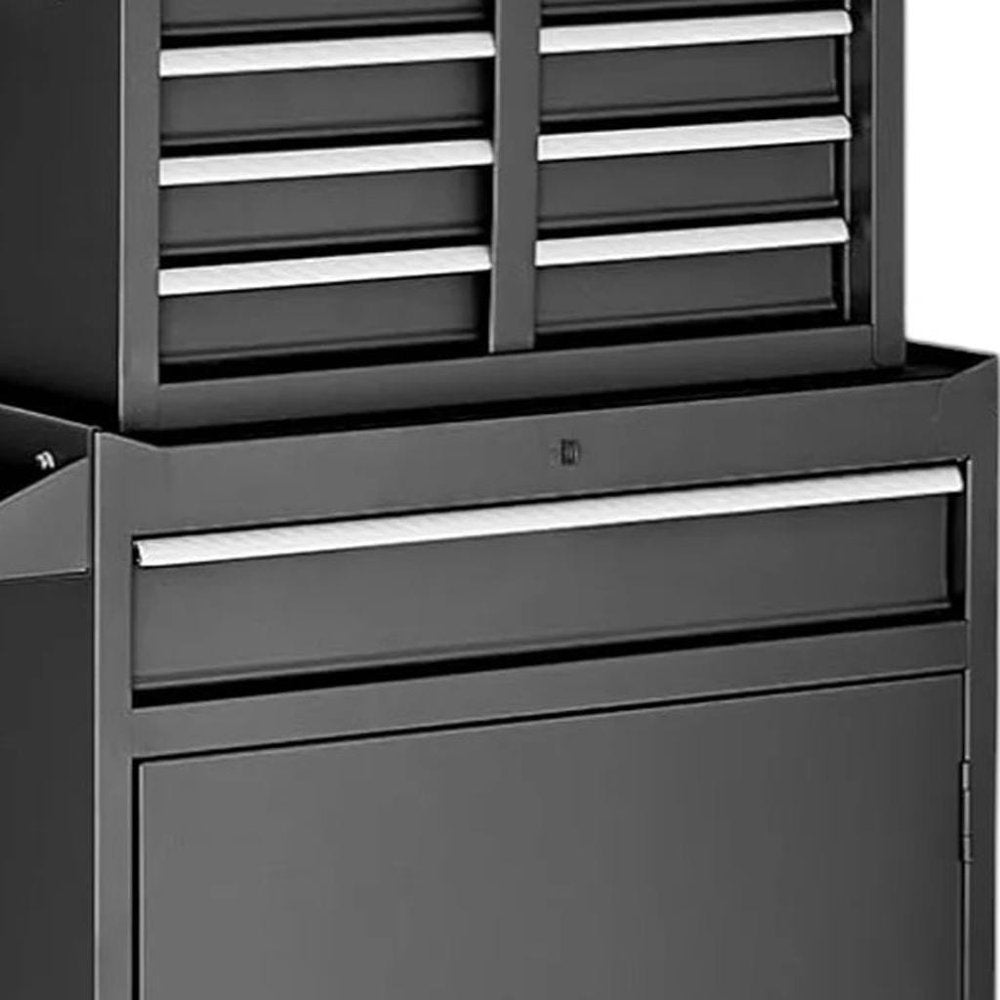 Set of Two Black Multi-Tier Steel Nine Drawer Rolling Storage Cabinet With Lid HomeRoots