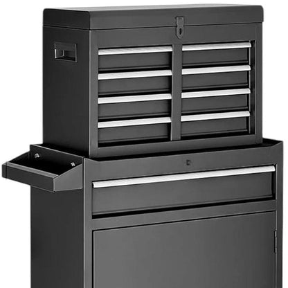 Set of Two Black Multi-Tier Steel Nine Drawer Rolling Storage Cabinet With Lid HomeRoots