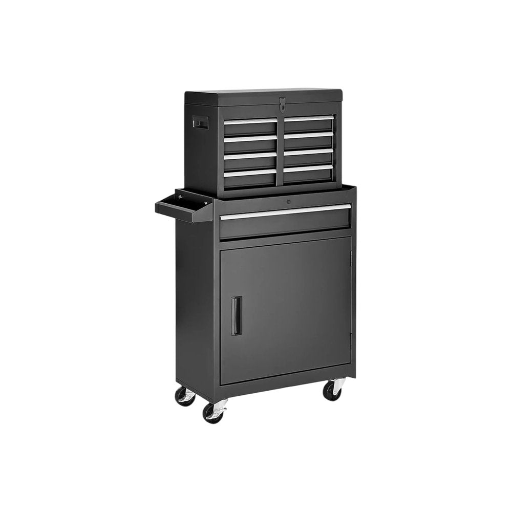 Set of Two Black Multi-Tier Steel Nine Drawer Rolling Storage Cabinet With Lid HomeRoots
