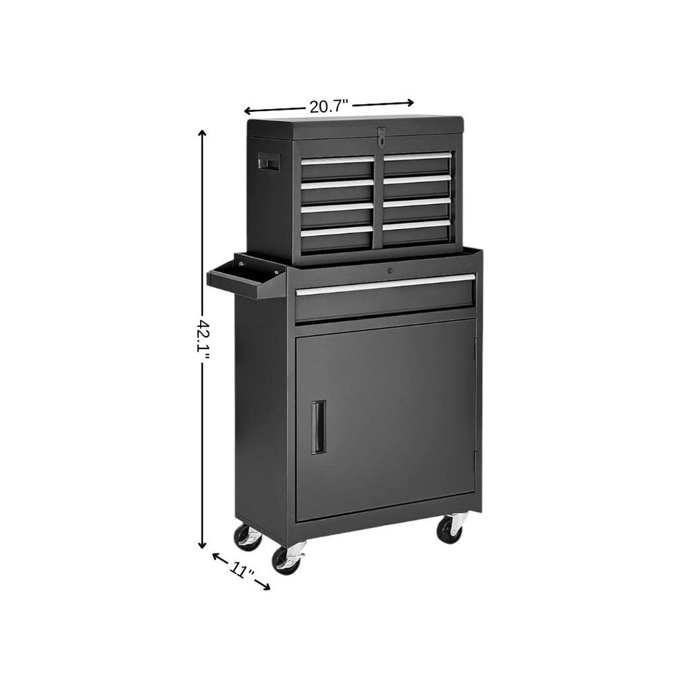 Set of Two Black Multi-Tier Steel Nine Drawer Rolling Storage Cabinet With Lid HomeRoots