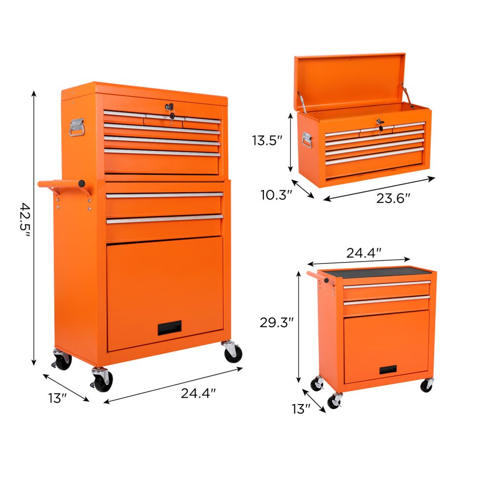 15" Orange Multi-Tier Steel Rolling Cabinet With Lid HomeRoots
