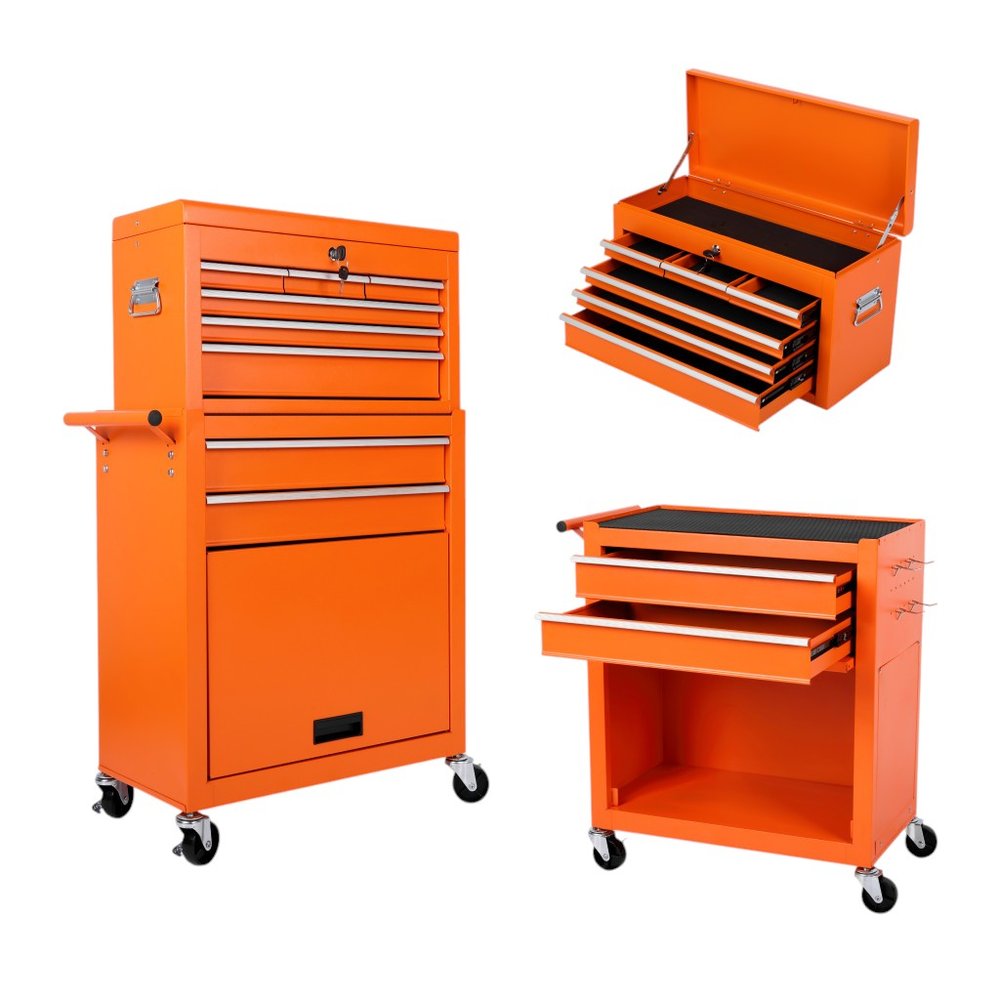 15" Orange Multi-Tier Steel Rolling Cabinet With Lid HomeRoots