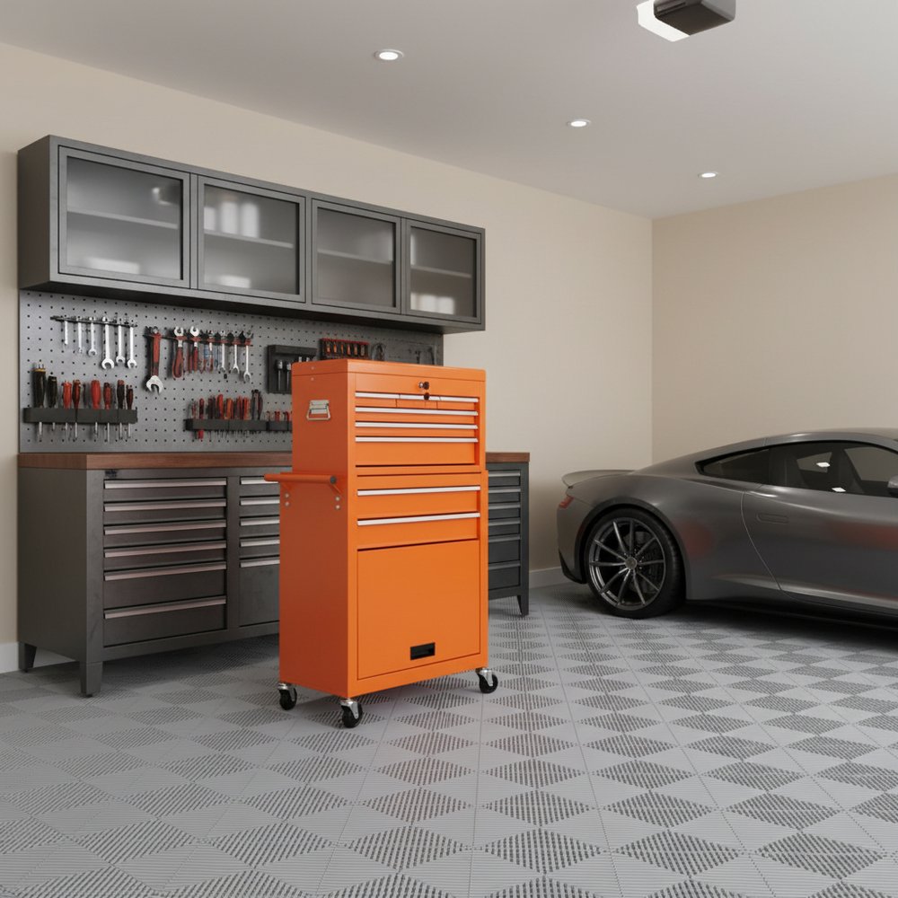 15" Orange Multi-Tier Steel Rolling Cabinet With Lid HomeRoots