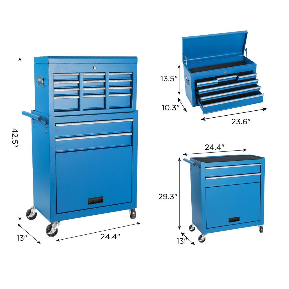 Set of Two Blue Multi-Tier Steel Rolling Cabinet With Lid HomeRoots