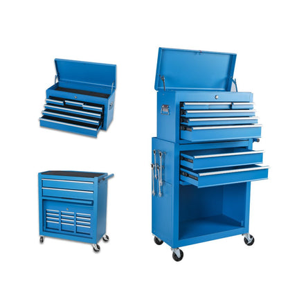 Set of Two Blue Multi-Tier Steel Rolling Cabinet With Lid HomeRoots