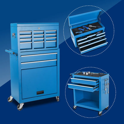 Set of Two Blue Multi-Tier Steel Rolling Cabinet With Lid HomeRoots