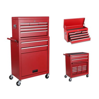 Set of Two Red Multi-Tier Steel Rolling Cabinet With Lid HomeRoots