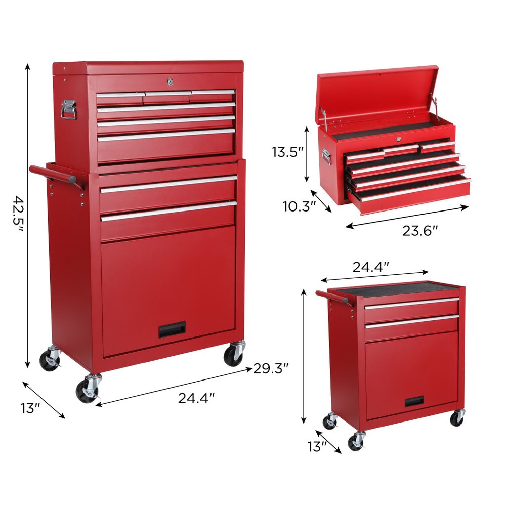 Set of Two Red Multi-Tier Steel Rolling Cabinet With Lid HomeRoots