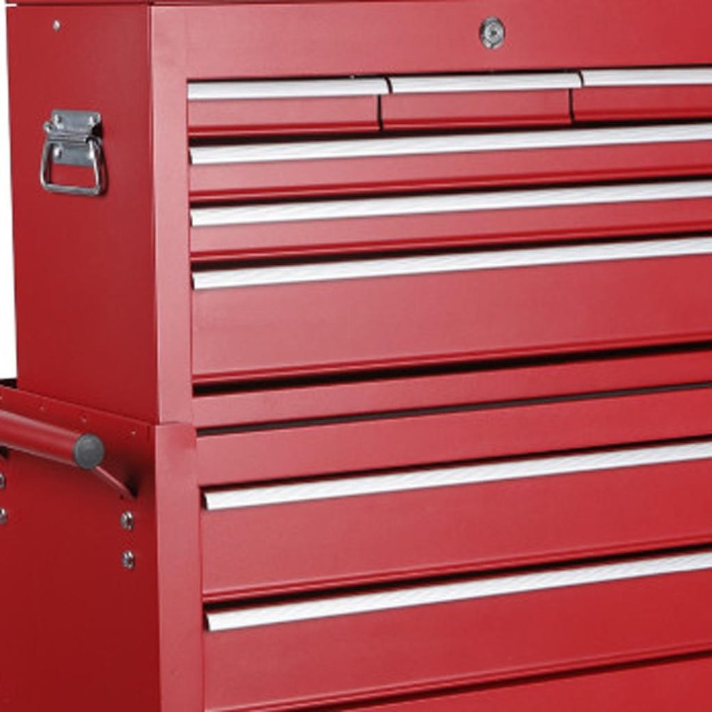 Set of Two Red Multi-Tier Steel Rolling Cabinet With Lid HomeRoots