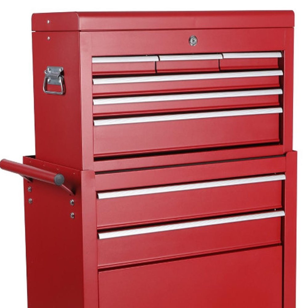 Set of Two Red Multi-Tier Steel Rolling Cabinet With Lid HomeRoots