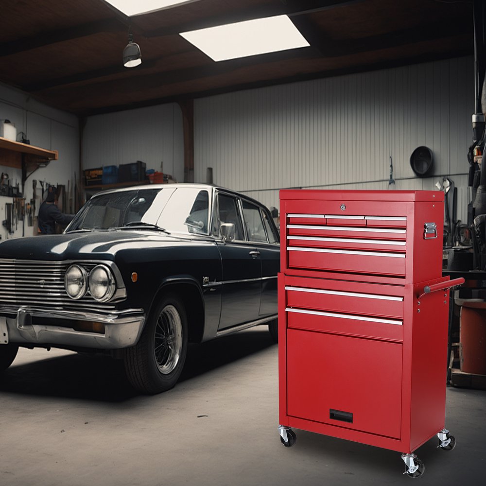 Set of Two Red Multi-Tier Steel Rolling Cabinet With Lid HomeRoots