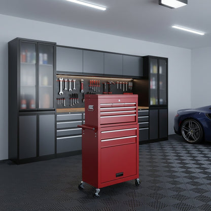 Set of Two Red Multi-Tier Steel Rolling Cabinet With Lid HomeRoots