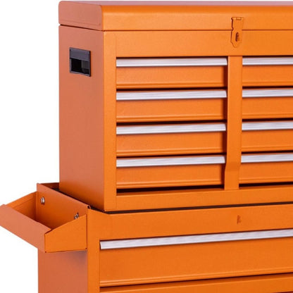 Set of Two Orange Multi-Tier Steel Nine Drawer Rolling Storage Cabinet With Lid HomeRoots