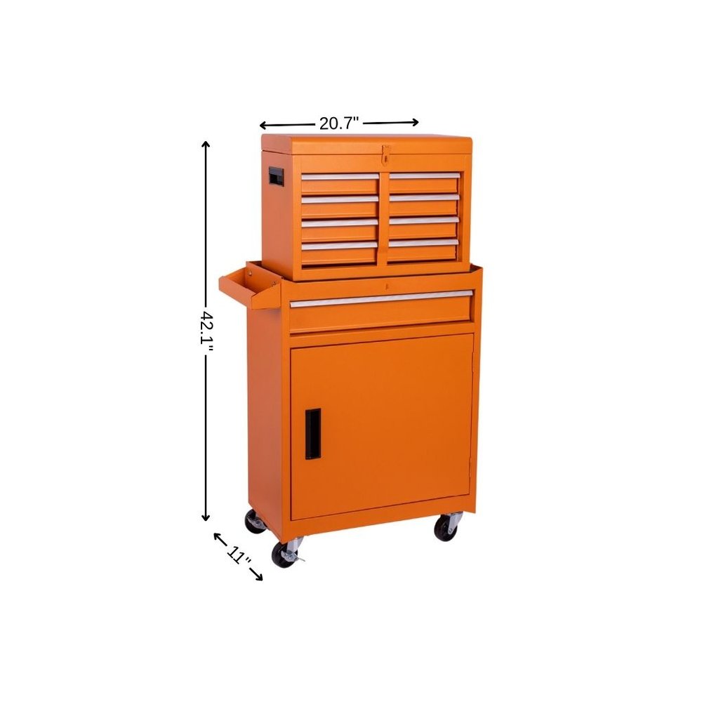 Set of Two Orange Multi-Tier Steel Nine Drawer Rolling Storage Cabinet With Lid HomeRoots