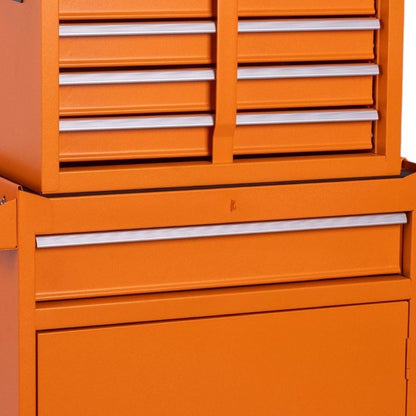Set of Two Orange Multi-Tier Steel Nine Drawer Rolling Storage Cabinet With Lid HomeRoots