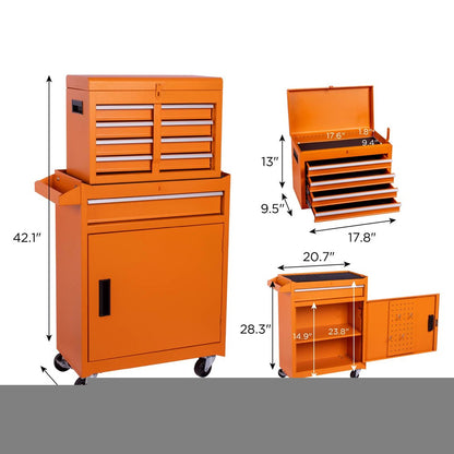 Set of Two Orange Multi-Tier Steel Rolling Cabinet With Lid HomeRoots