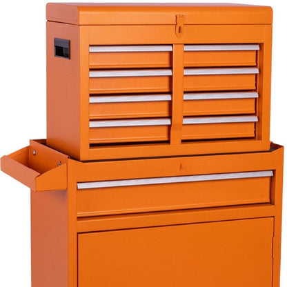 Set of Two Orange Multi-Tier Steel Nine Drawer Rolling Storage Cabinet With Lid HomeRoots