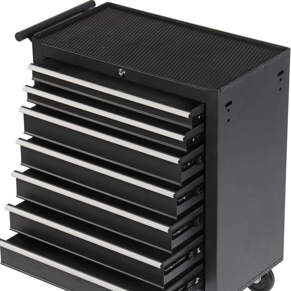 15" Black Multi-Tier Steel Four Drawer Rolling Storage Cabinet With Lid HomeRoots