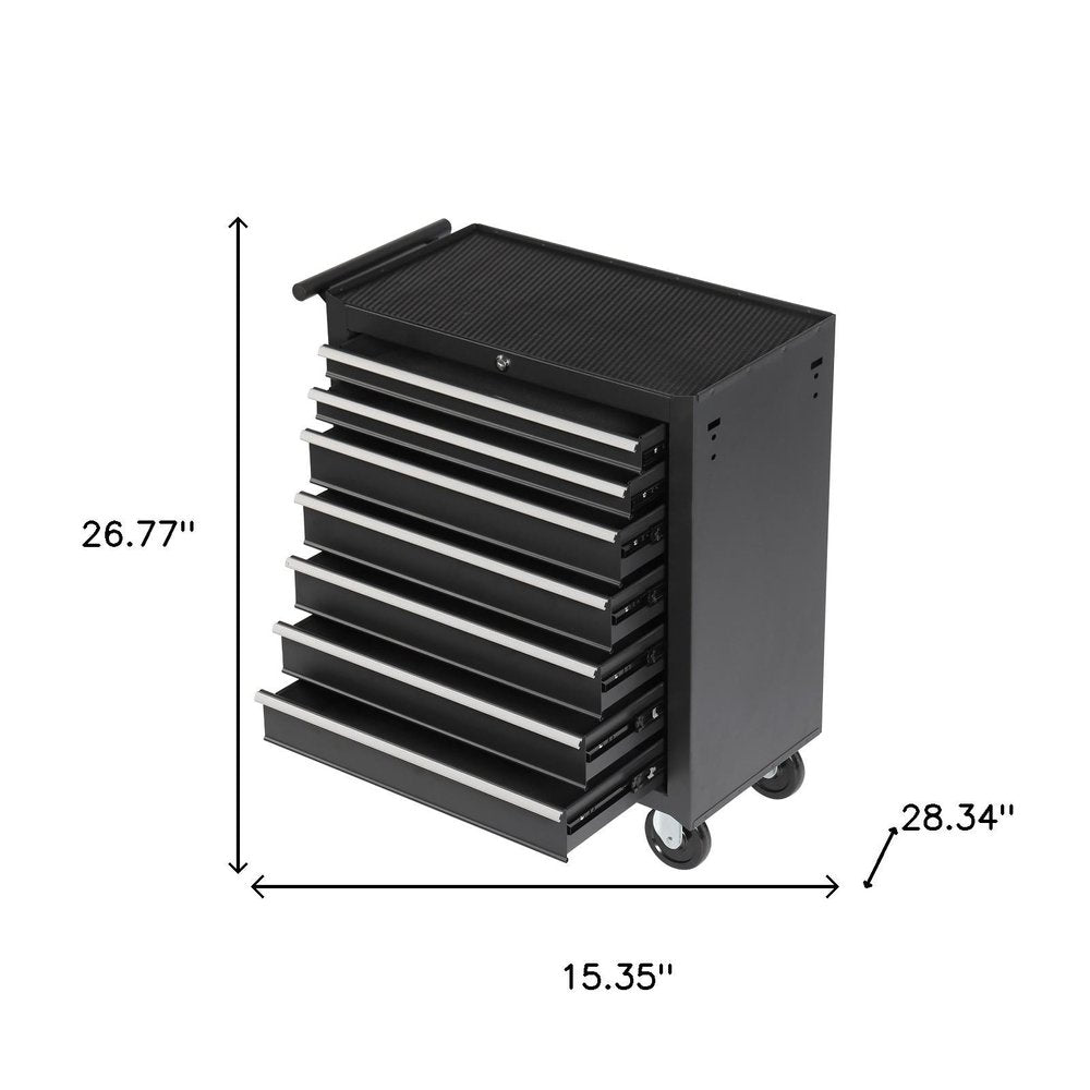 15" Black Multi-Tier Steel Four Drawer Rolling Storage Cabinet With Lid HomeRoots