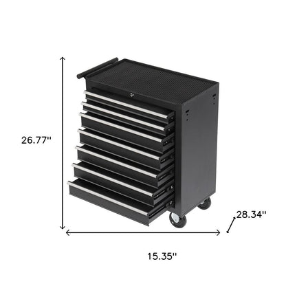 15" Black Multi-Tier Steel Four Drawer Rolling Storage Cabinet With Lid HomeRoots