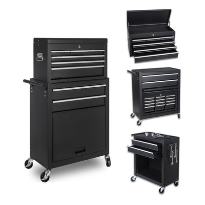 Set of Two Black Multi-Tier Steel Eight Drawer Rolling Storage Cabinet With Lid HomeRoots