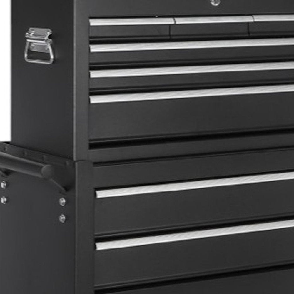 Set of Two Black Multi-Tier Steel Eight Drawer Rolling Storage Cabinet With Lid HomeRoots
