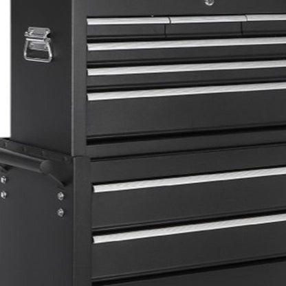 Set of Two Black Multi-Tier Steel Eight Drawer Rolling Storage Cabinet With Lid HomeRoots