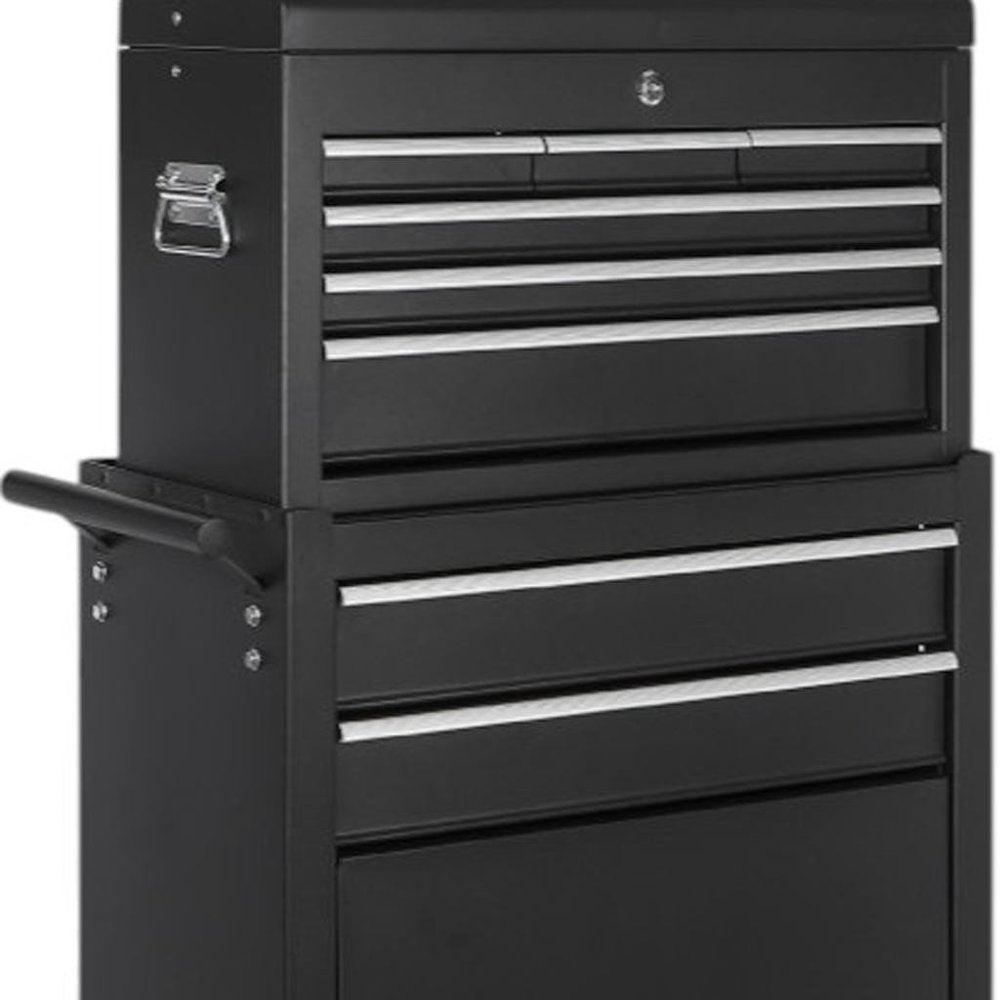 Set of Two Black Multi-Tier Steel Eight Drawer Rolling Storage Cabinet With Lid HomeRoots