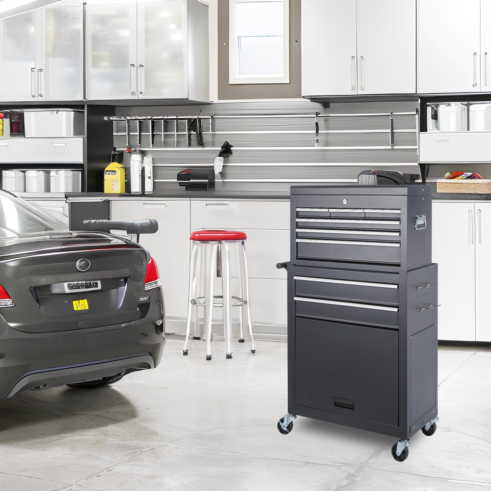 Set of Two Black Multi-Tier Steel Rolling Cabinet With Lid HomeRoots