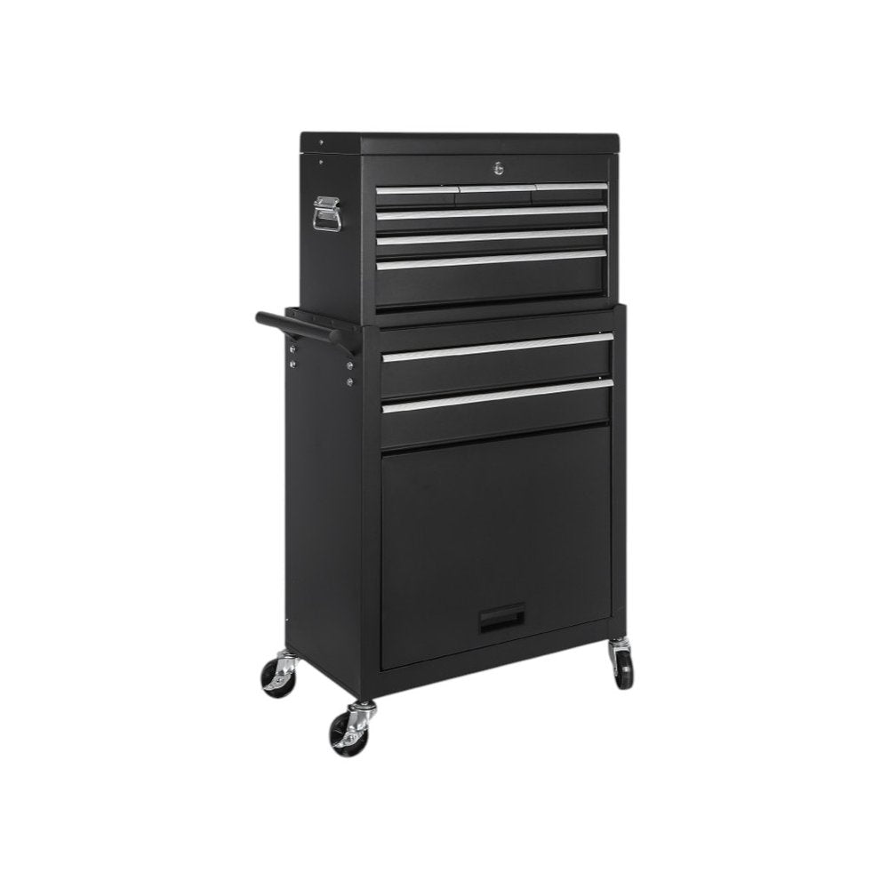 Set of Two Black Multi-Tier Steel Eight Drawer Rolling Storage Cabinet With Lid HomeRoots
