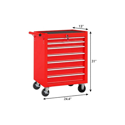 24" Red Multi-Tier Steel Four Drawer Rolling Storage Cabinet With Lid HomeRoots
