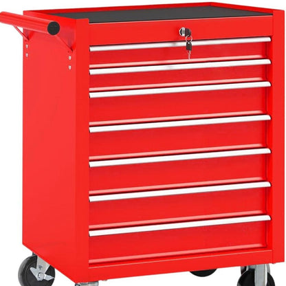 24" Red Multi-Tier Steel Four Drawer Rolling Storage Cabinet With Lid HomeRoots