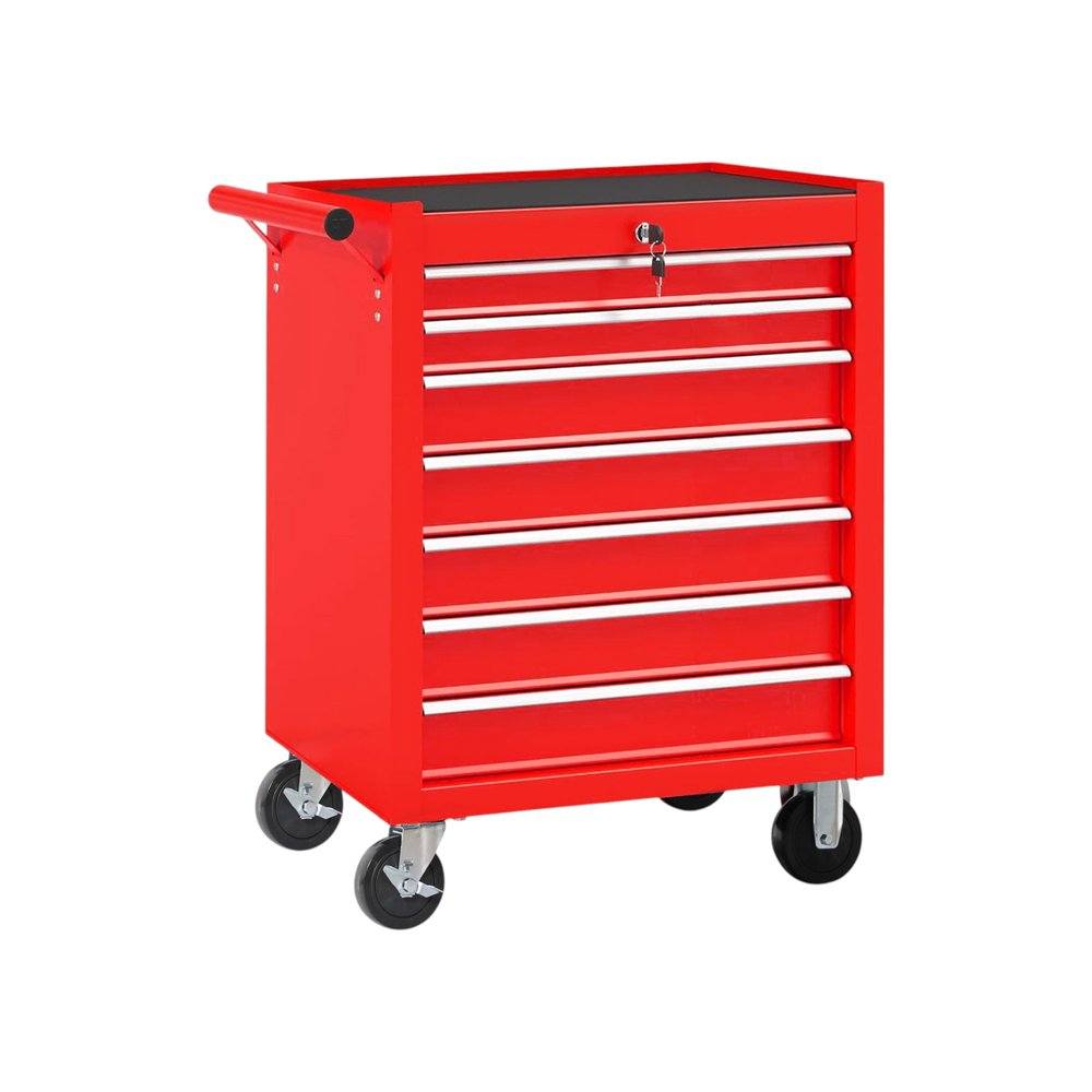 24" Red Multi-Tier Steel Four Drawer Rolling Storage Cabinet With Lid HomeRoots