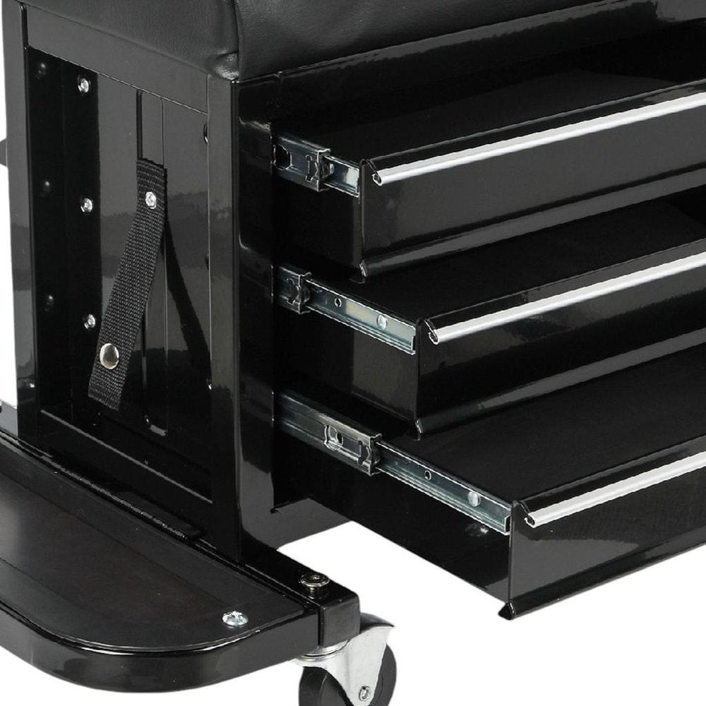 26" Black Multi-Tier Steel Three Drawer Tool Chest With Lid HomeRoots