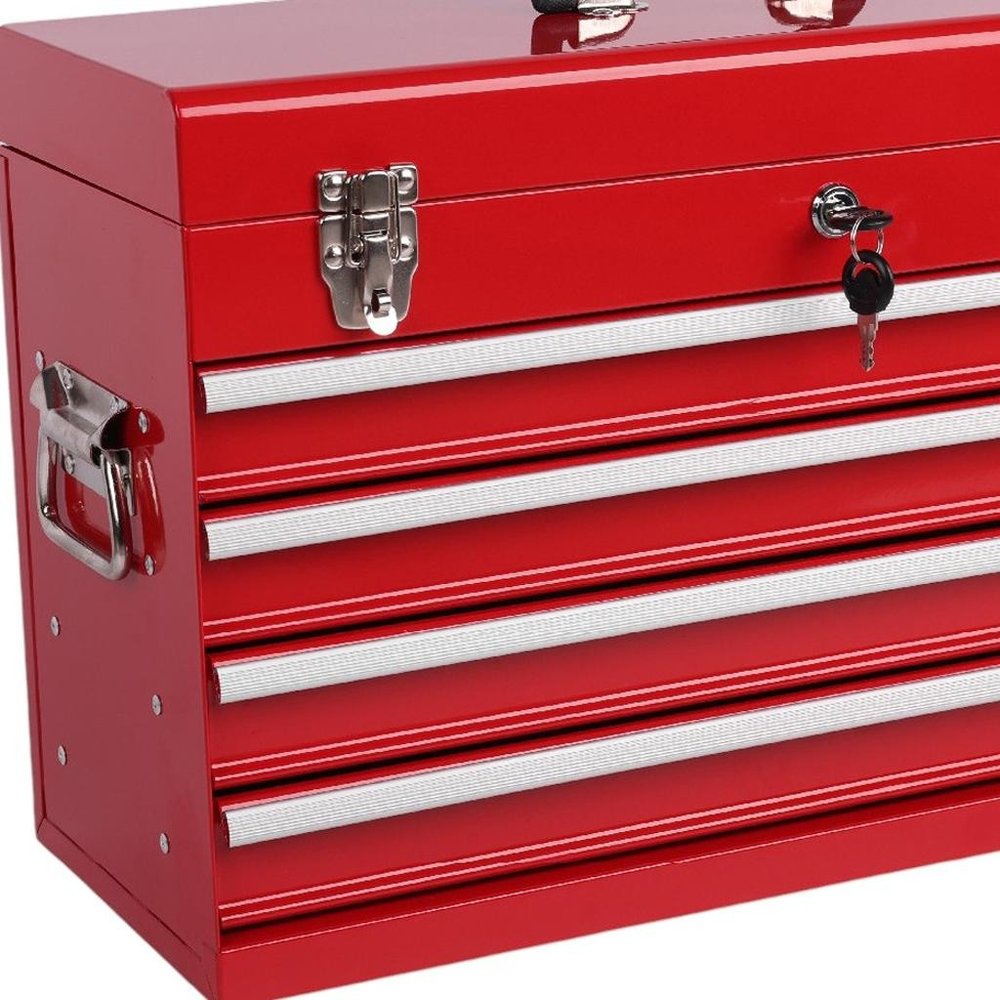 21" Red Multi-Tier Steel Cube or Bin With Lid HomeRoots