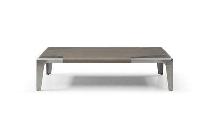 57" Light Gray and Silver Wood and Stainless Steel Coffee Table HomeRoots